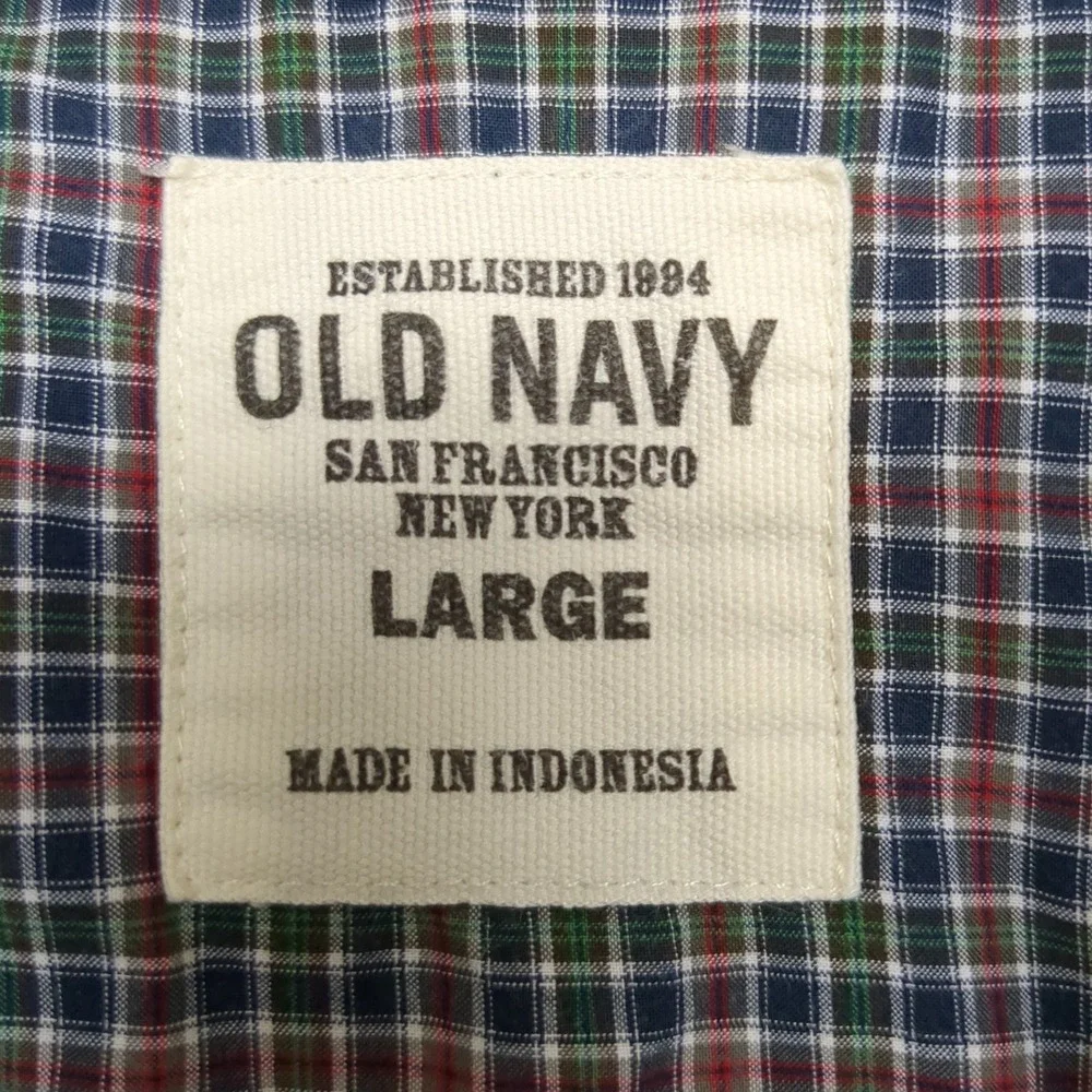 Old Navy Men's Plaid Long Sleeve Button Down Shirt‎ Large Made in Indonesia